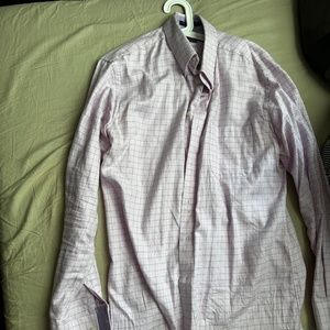 Paul Frederick Pink Windowpane Dress Shirt 16.5 Neck